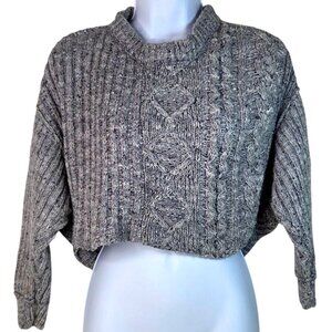 Free People Gray Chunky Cable Knit Cropped  Sweater Dolman Sleeves  XS